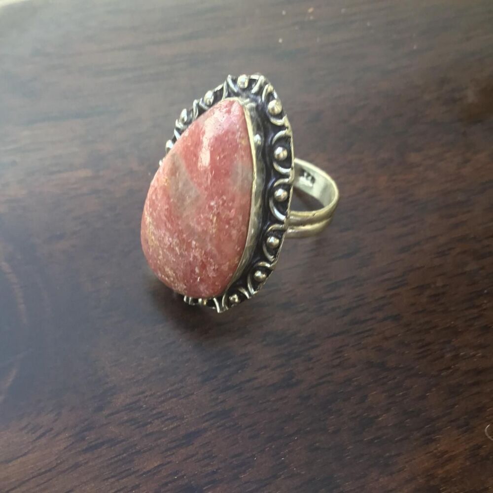 Handcrafted Rhodochrosite Bohemian Statement Ring Size 8.25